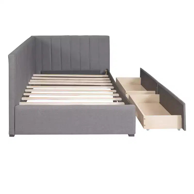 Bellemave Twin Size Upholstered Daybed with Storage Drawers,Linen Daybed Frame,Sofa Bed for Living Room Bedroom,Gray