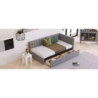 Bellemave Twin Size Upholstered Daybed with Storage Drawers,Linen Daybed Frame,Sofa Bed for Living Room Bedroom,Gray