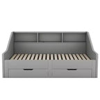 Struttura divano letto Bellemave da una piazza e mezza a matrimoniale con librerie portaoggetti e due cassetti, con design di ricarica, Grigio