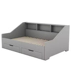 Struttura divano letto Bellemave da una piazza e mezza a matrimoniale con librerie portaoggetti e due cassetti, con design di ricarica, Grigio