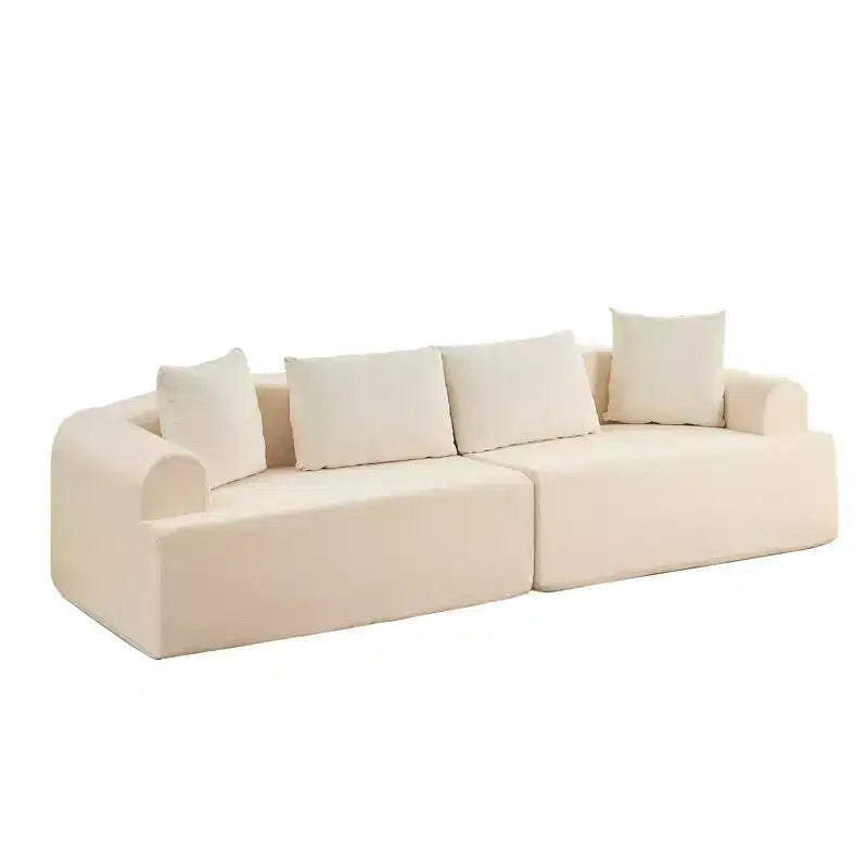 Divano Sezionale Modulare Curvo 104 in Tessuto Ciniglia Design Moderno Minimalista Compresso Nessun Montaggio Richiesto