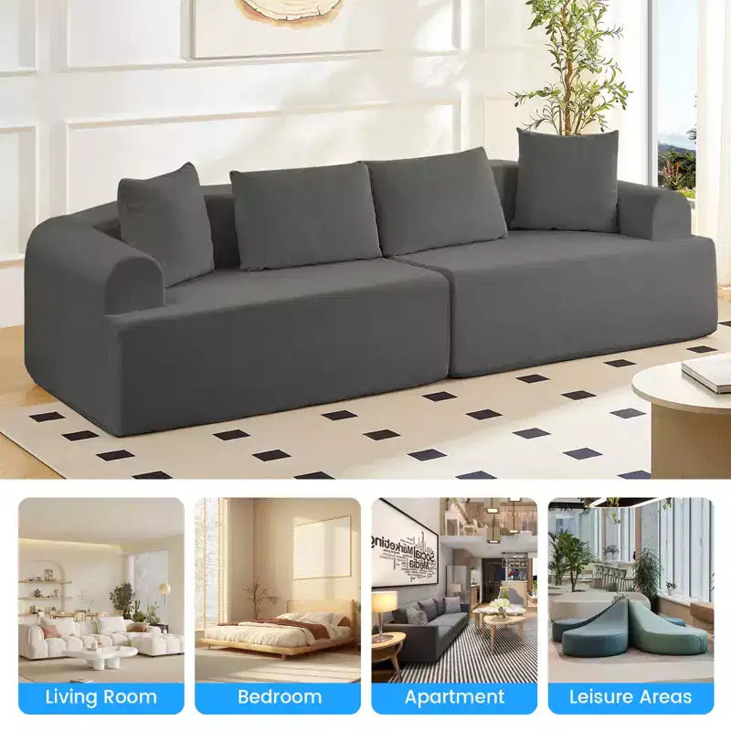 Divano Sezionale Modulare Curvo 104 in Tessuto Ciniglia Design Moderno Minimalista Compresso Nessun Montaggio Richiesto
