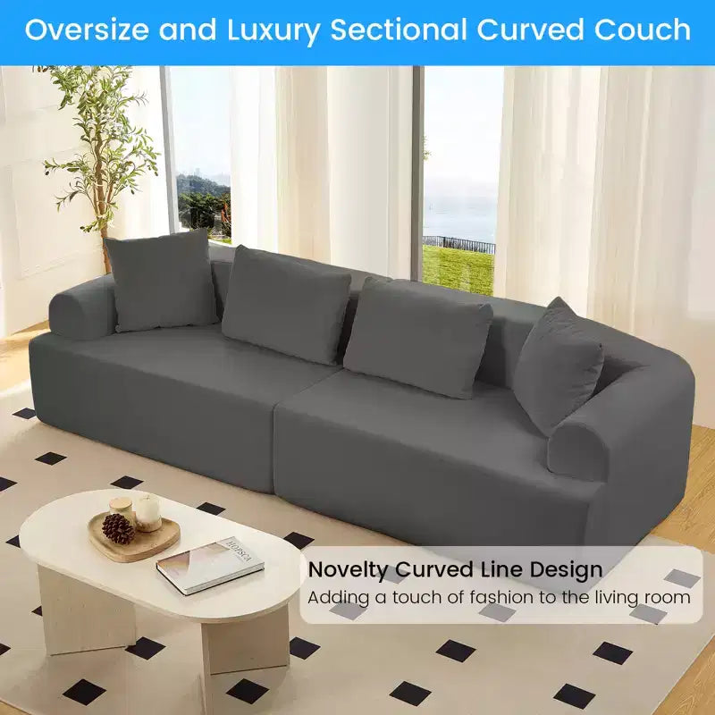Divano Sezionale Modulare Curvo 104 in Tessuto Ciniglia Design Moderno Minimalista Compresso Nessun Montaggio Richiesto