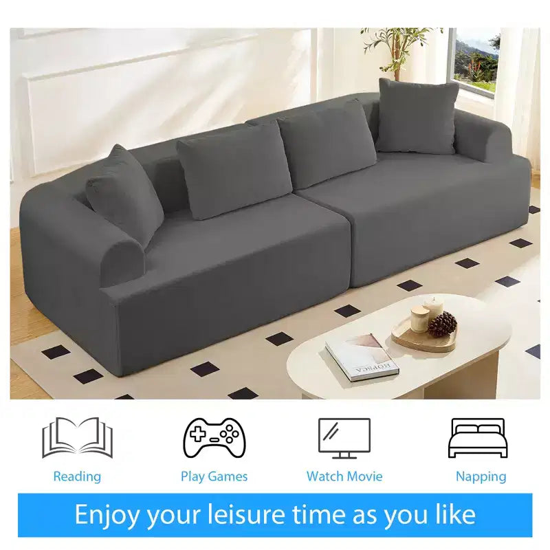 Divano Sezionale Modulare Curvo 104 in Tessuto Ciniglia Design Moderno Minimalista Compresso Nessun Montaggio Richiesto