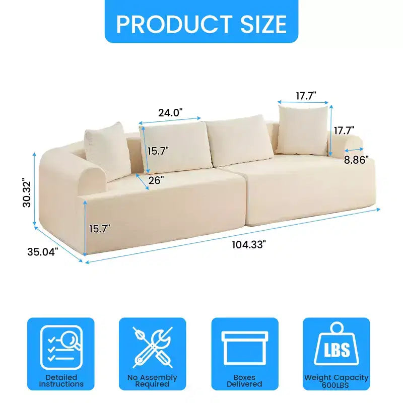 Divano Sezionale Modulare Curvo 104 in Tessuto Ciniglia Design Moderno Minimalista Compresso Nessun Montaggio Richiesto