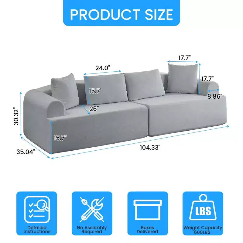 Divano Sezionale Modulare Curvo 104 in Tessuto Ciniglia Design Moderno Minimalista Compresso Nessun Montaggio Richiesto