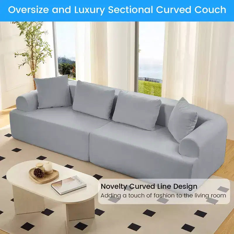 Divano Sezionale Modulare Curvo 104 in Tessuto Ciniglia Design Moderno Minimalista Compresso Nessun Montaggio Richiesto