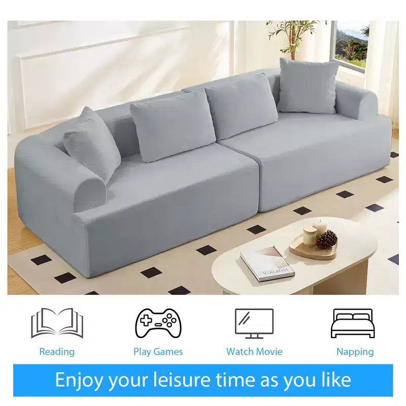 Divano Sezionale Modulare Curvo 104 in Tessuto Ciniglia Design Moderno Minimalista Compresso Nessun Montaggio Richiesto