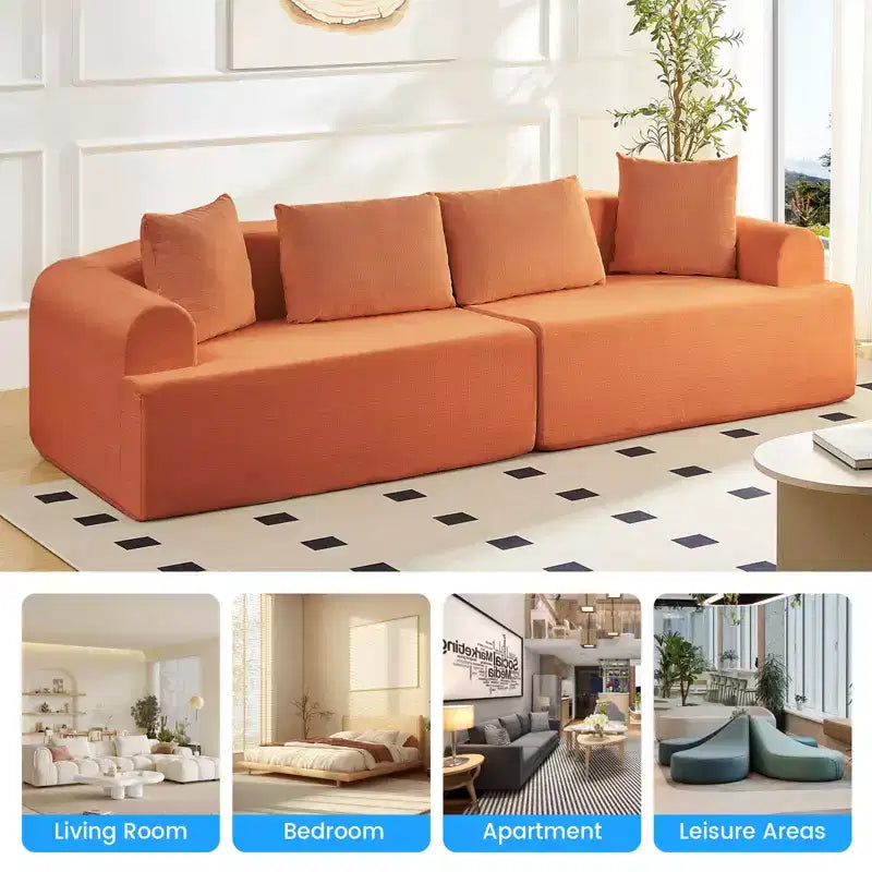 Divano Sezionale Modulare Curvo 104 in Tessuto Ciniglia Design Moderno Minimalista Compresso Nessun Montaggio Richiesto