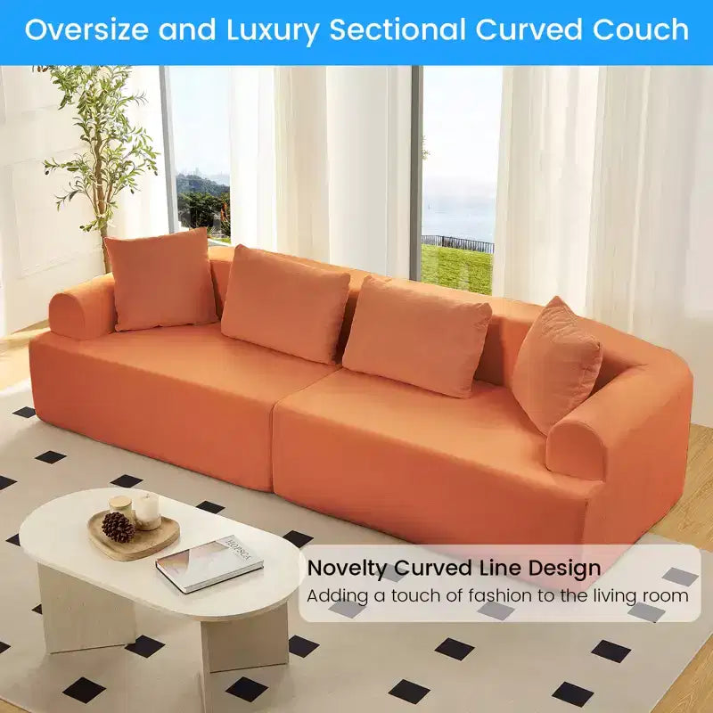 Divano Sezionale Modulare Curvo 104 in Tessuto Ciniglia Design Moderno Minimalista Compresso Nessun Montaggio Richiesto