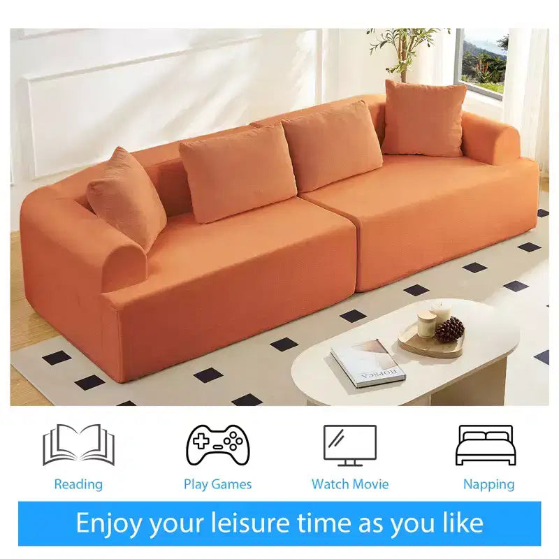 Divano Sezionale Modulare Curvo 104 in Tessuto Ciniglia Design Moderno Minimalista Compresso Nessun Montaggio Richiesto