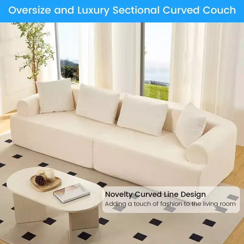 Divano Sezionale Modulare Curvo 104 in Tessuto Ciniglia Design Moderno Minimalista Compresso Nessun Montaggio Richiesto