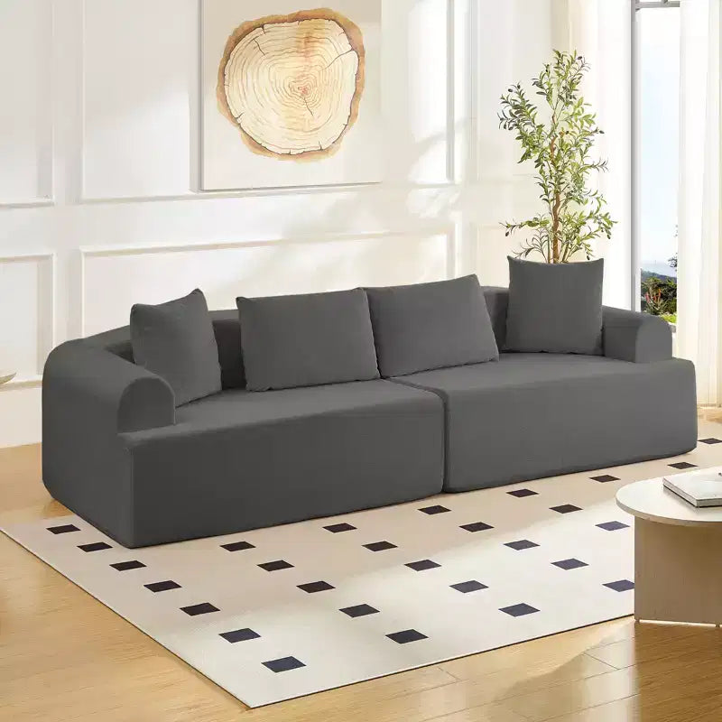 Divano Sezionale Modulare Curvo 104 in Tessuto Ciniglia Design Moderno Minimalista Compresso Nessun Montaggio Richiesto