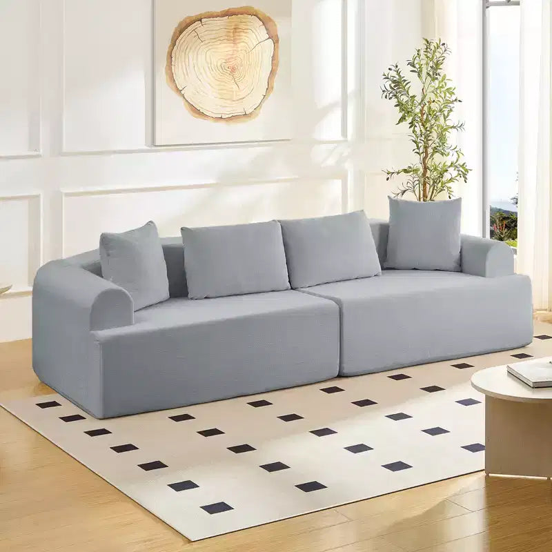 Divano Sezionale Modulare Curvo 104 in Tessuto Ciniglia Design Moderno Minimalista Compresso Nessun Montaggio Richiesto