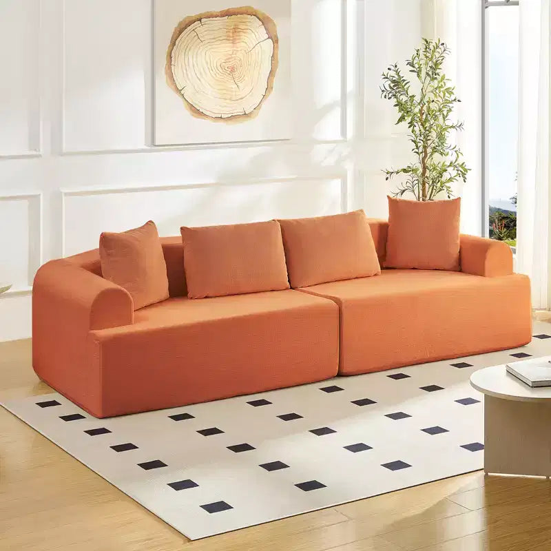 Divano Sezionale Modulare Curvo 104 in Tessuto Ciniglia Design Moderno Minimalista Compresso Nessun Montaggio Richiesto
