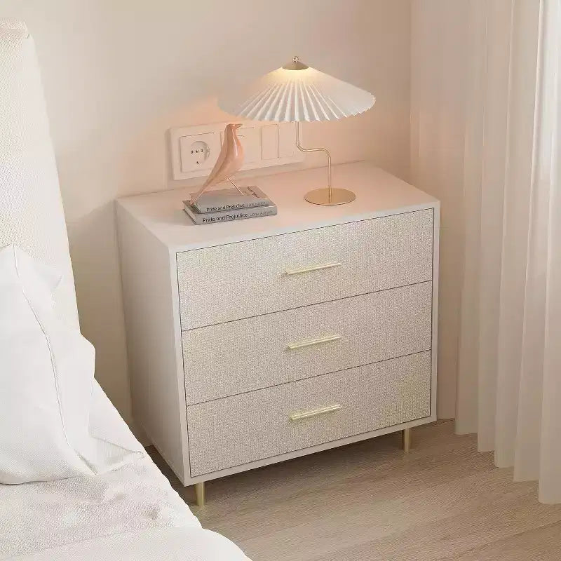 Chest of Drawers, 3 Drawer Storage Unit, Modern Nightstand with Gold Metal Handles & Legs, Wood Bedside Table Small Dresser for Bedroom, Living Room