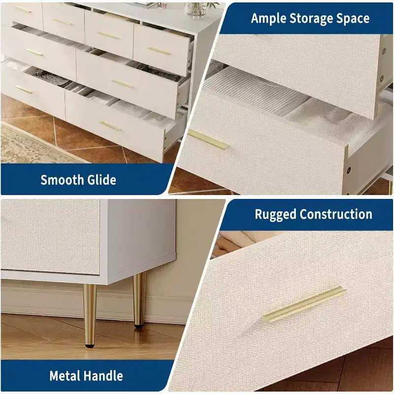 Chest of Drawers, 3 Drawer Storage Unit, Modern Nightstand with Gold Metal Handles & Legs, Wood Bedside Table Small Dresser for Bedroom, Living Room