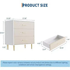 Chest of Drawers, 3 Drawer Storage Unit, Modern Nightstand with Gold Metal Handles & Legs, Wood Bedside Table Small Dresser for Bedroom, Living Room