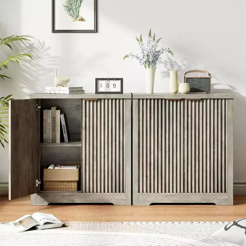 Madia Credenza con Ante Scanalate, Ripiani Regolabili, Mobile Contenitore Moderno per Sala da Pranzo, Soggiorno, Corridoio