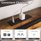 VINGLI Bed Frame with 4 Storage Drawers/Headboard, Metal Platform with Charging Station and LED, No Box Spring Needed, Easy Assembly, Vintage Brown