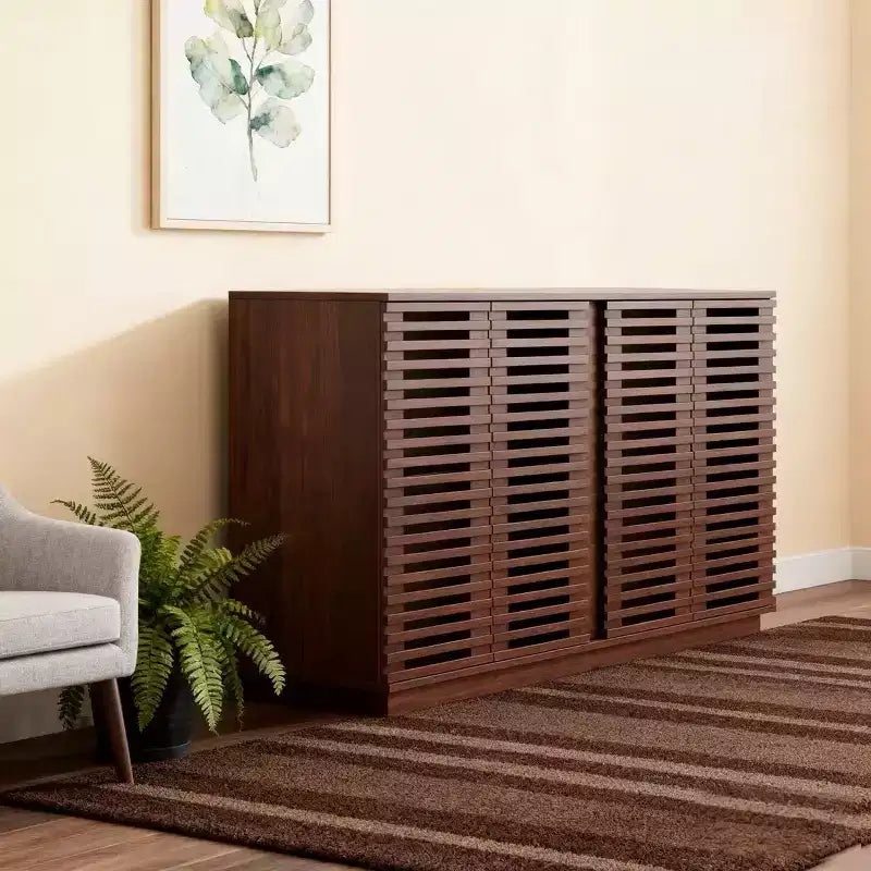 Homy Casa Mobiletto Consolle Contenitore con Ante a Doghe, Grande Capacità, per Soggiorno e Ingresso, Noce