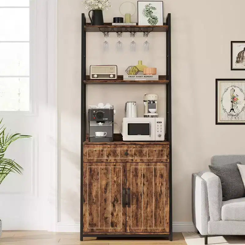 70.8 TruAIR Bakers Rack with Cabinet C Industrial Microwave Stand & Wine Storage Cabinet for Kitchen/Living Room (Freestanding with Drawer)