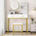 Makeup Vanity Desk with Adjustable Rotating Mirror, 29W Large Dressing Table with 2 Drawers & Stool, Modern Makeup Vanity Table for Bedroom