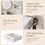 Toeletta Trucco con Specchio Girevole Regolabile, Grande Tavolo da Trucco 29W con 2 Cassetti e Sgabello, Moderna Toeletta da Trucco per Camera da Letto