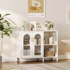Mobile credenza ad arco con ante in vetro, credenza moderna con ripiani regolabili per ingresso e sala da pranzo