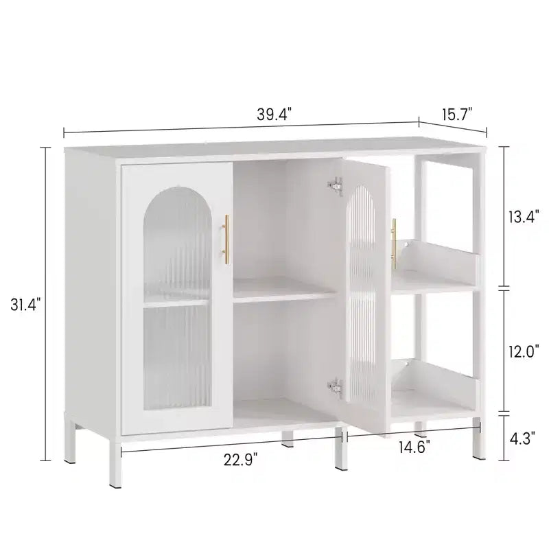 Mobile credenza ad arco con ante in vetro, credenza moderna con ripiani regolabili per ingresso e sala da pranzo