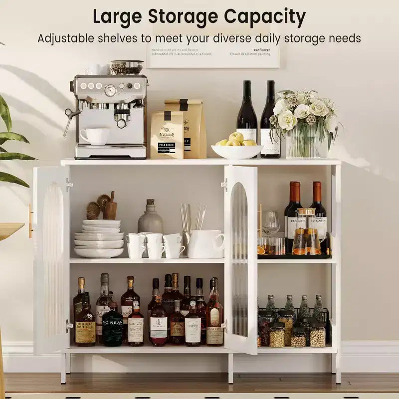 Mobile credenza ad arco con ante in vetro, credenza moderna con ripiani regolabili per ingresso e sala da pranzo