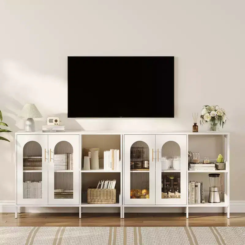 Mobile credenza ad arco con ante in vetro, credenza moderna con ripiani regolabili per ingresso e sala da pranzo