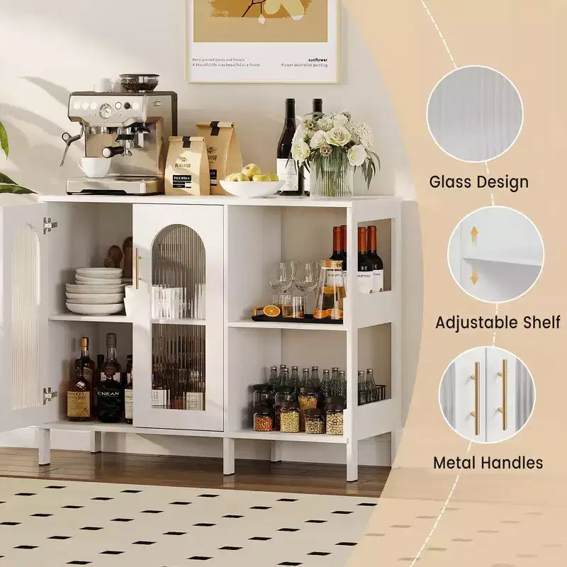Mobile credenza ad arco con ante in vetro, credenza moderna con ripiani regolabili per ingresso e sala da pranzo