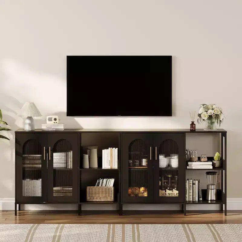 Mobile credenza ad arco con ante in vetro, credenza moderna con ripiani regolabili per ingresso e sala da pranzo