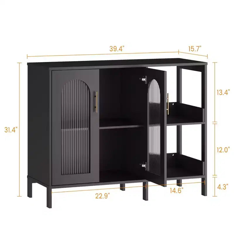 Mobile credenza ad arco con ante in vetro, credenza moderna con ripiani regolabili per ingresso e sala da pranzo