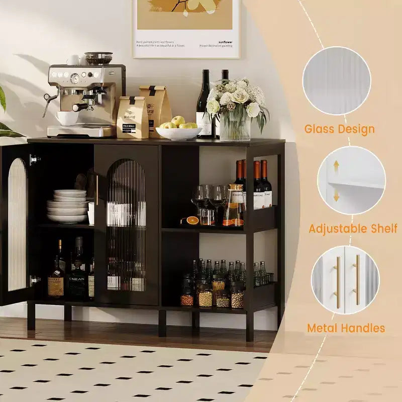 Mobile credenza ad arco con ante in vetro, credenza moderna con ripiani regolabili per ingresso e sala da pranzo
