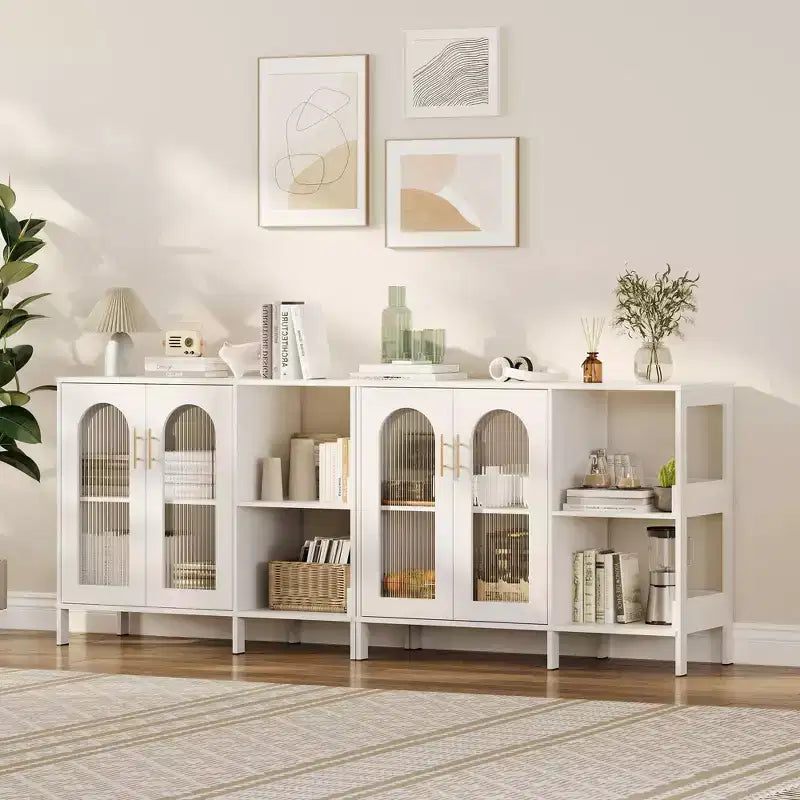 Mobile credenza ad arco con ante in vetro, credenza moderna con ripiani regolabili per ingresso e sala da pranzo