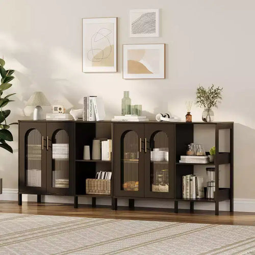 Arch Cabinet with Glass Doors, Modern Sideboard Buffet with Adjustable Shelves for Entryway and Dining Room