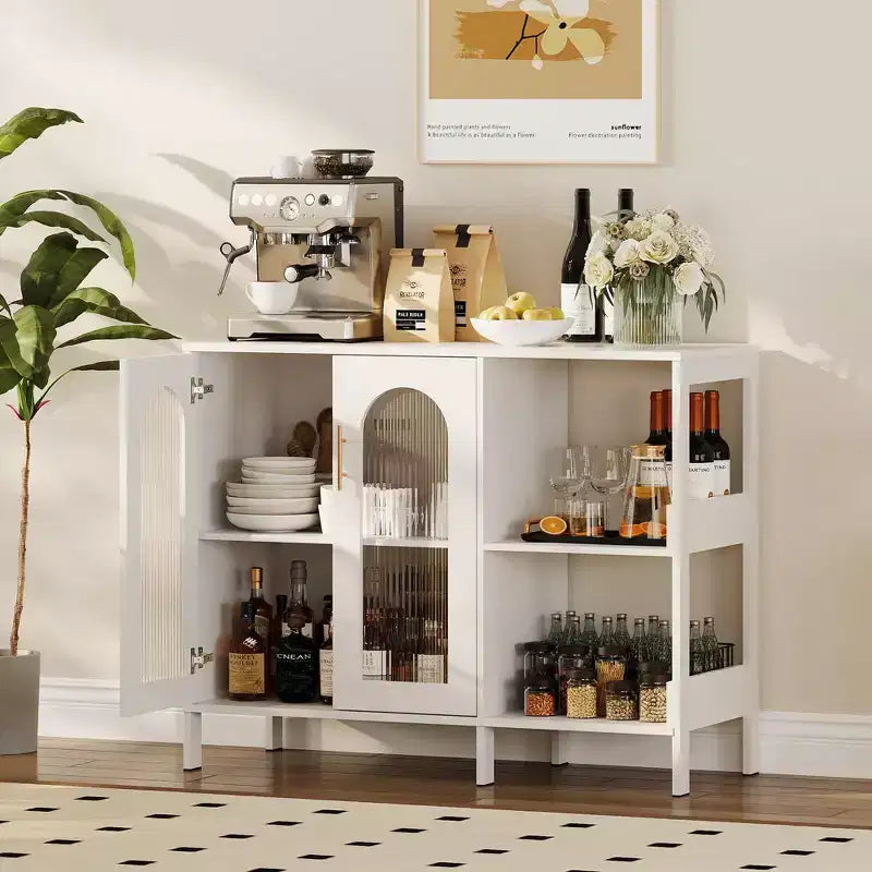 Mobile credenza ad arco con ante in vetro, credenza moderna con ripiani regolabili per ingresso e sala da pranzo