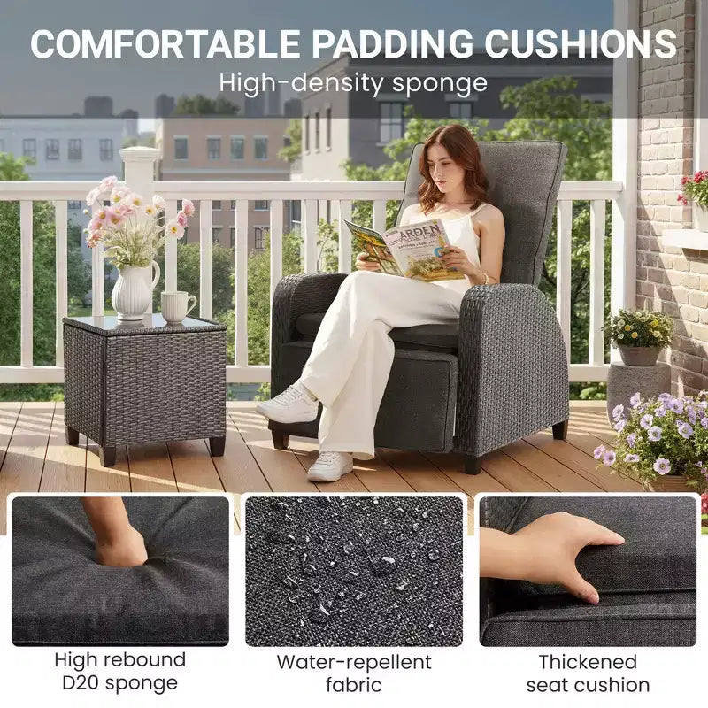 Heynemo Sdraio Reclinabile Regolabile in Rattan, Sedia a Sdraio da Esterno con Schienale e Poggiapiedi, Mobili da Giardino in Vimini Resistenti alle Intemperie per Terrazza, Portico