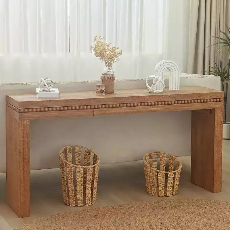 Okak 64IN Elegante Consolle con Finitura Decorativa Perlinata, Tavolo d'Ingresso con Piano Spesso, Tavolo da Corridoio per Soggiorno, Ingresso
