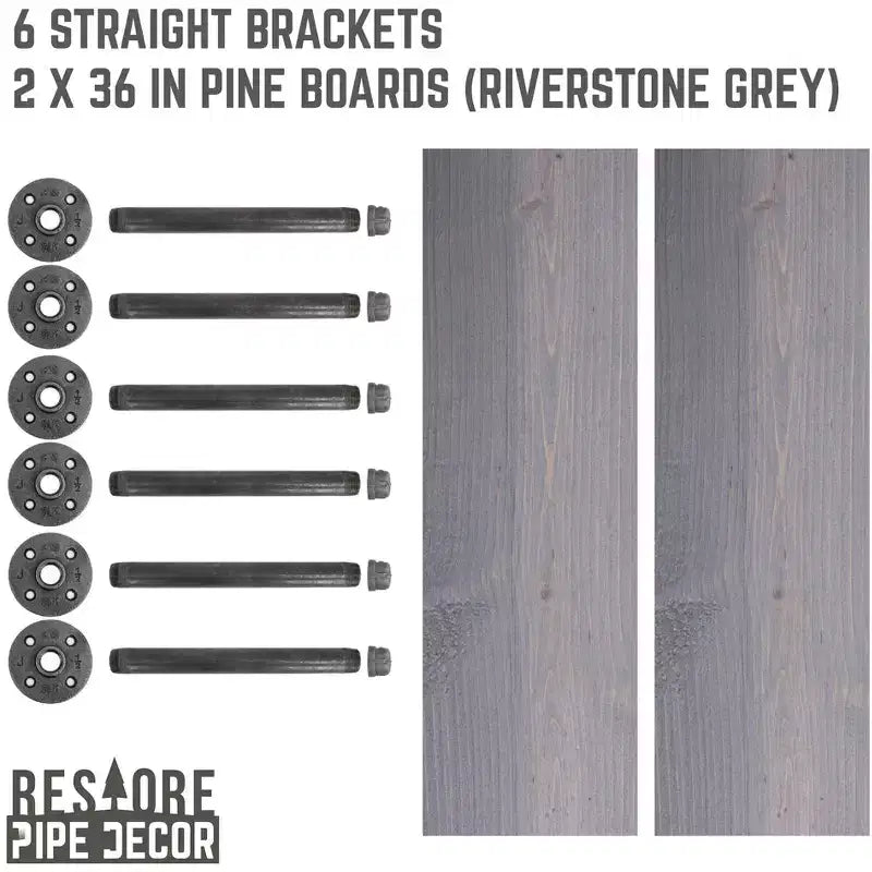 RESTORE Riverstone Grey 36 in. Shelves with Straight Brackets by Pipe Decor