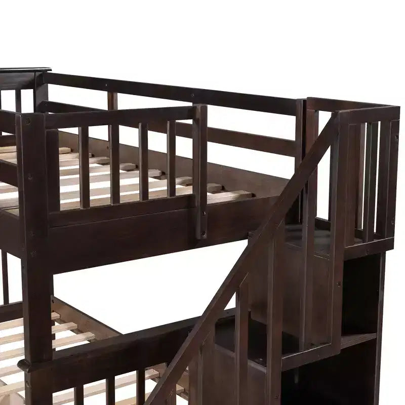 Letto a castello singolo su singolo con scaletta per bambini, struttura a letto a castello con cassetti portaoggetti e ringhiera di sicurezza per camera da letto o dormitorio