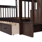 Letto a castello singolo su singolo con scaletta per bambini, struttura a letto a castello con cassetti portaoggetti e ringhiera di sicurezza per camera da letto o dormitorio