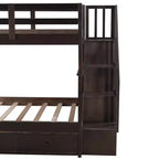Letto a castello singolo su singolo con scaletta per bambini, struttura a letto a castello con cassetti portaoggetti e ringhiera di sicurezza per camera da letto o dormitorio