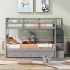 Letto a castello singolo su singolo con scaletta per bambini, struttura a letto a castello con cassetti portaoggetti e ringhiera di sicurezza per camera da letto o dormitorio