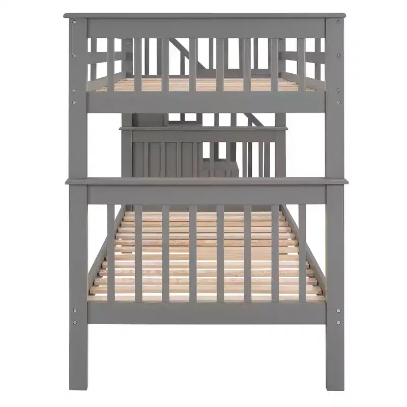 Letto a castello singolo su singolo con scaletta per bambini, struttura a letto a castello con cassetti portaoggetti e ringhiera di sicurezza per camera da letto o dormitorio