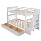 Letto a castello singolo su singolo con scaletta per bambini, struttura a letto a castello con cassetti portaoggetti e ringhiera di sicurezza per camera da letto o dormitorio