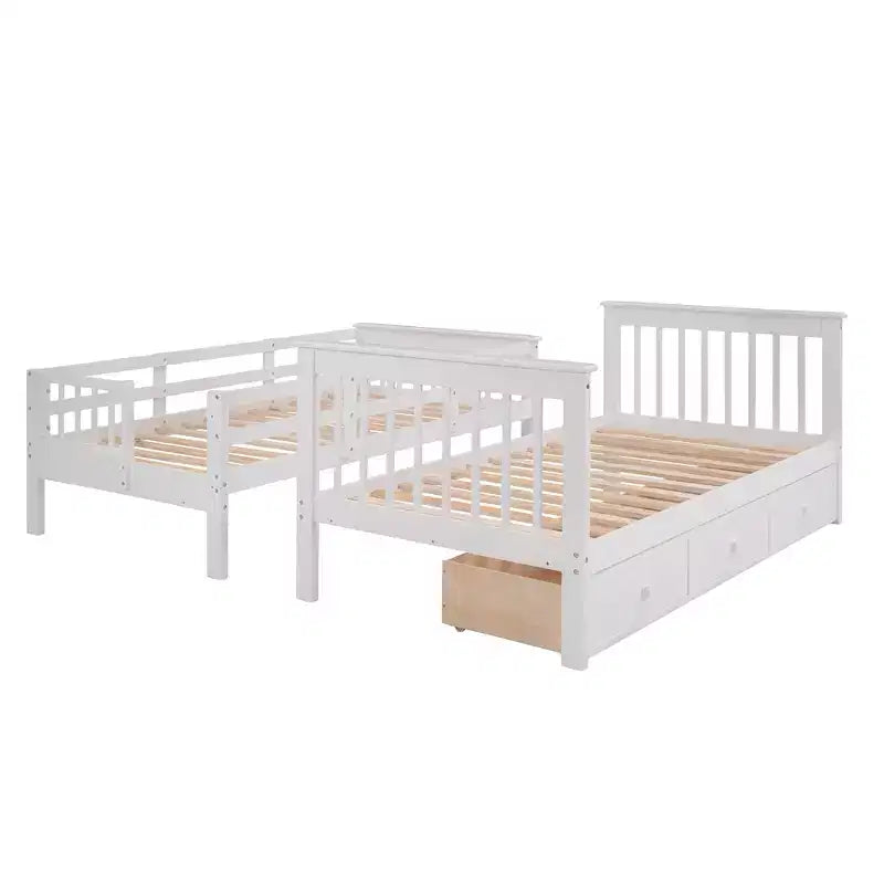 Letto a castello singolo su singolo con scaletta per bambini, struttura a letto a castello con cassetti portaoggetti e ringhiera di sicurezza per camera da letto o dormitorio