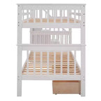 Letto a castello singolo su singolo con scaletta per bambini, struttura a letto a castello con cassetti portaoggetti e ringhiera di sicurezza per camera da letto o dormitorio